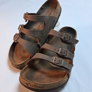 Birkenstock Florida Soft Footbed Brown Mens Size 9 EU 42 Triple Strap Sandals